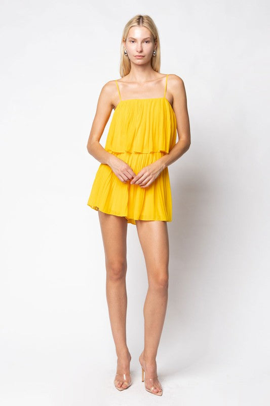 Enterizo Corto Plisado con Tirantes - Amarillo