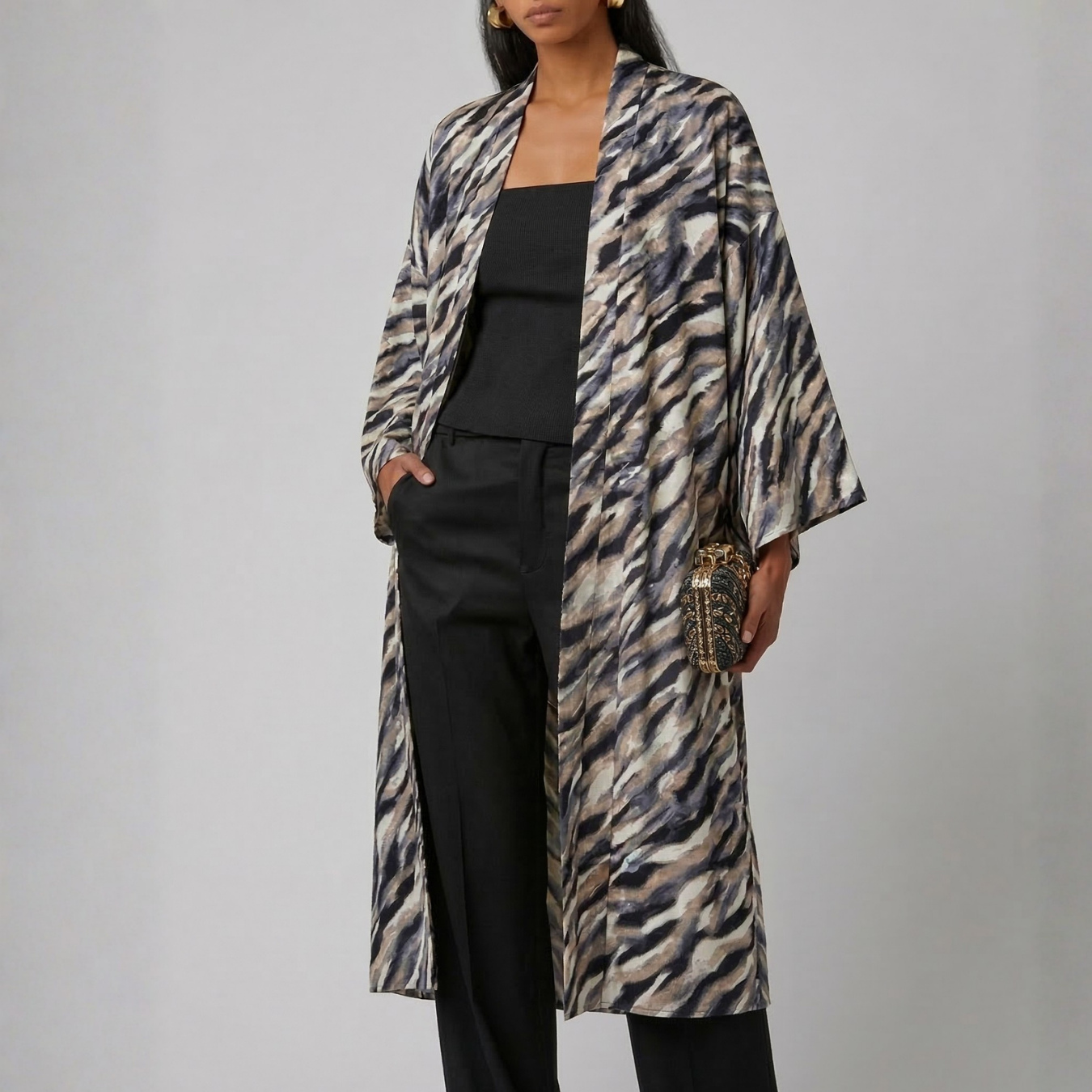 Kimono Bora Bora Print Negro