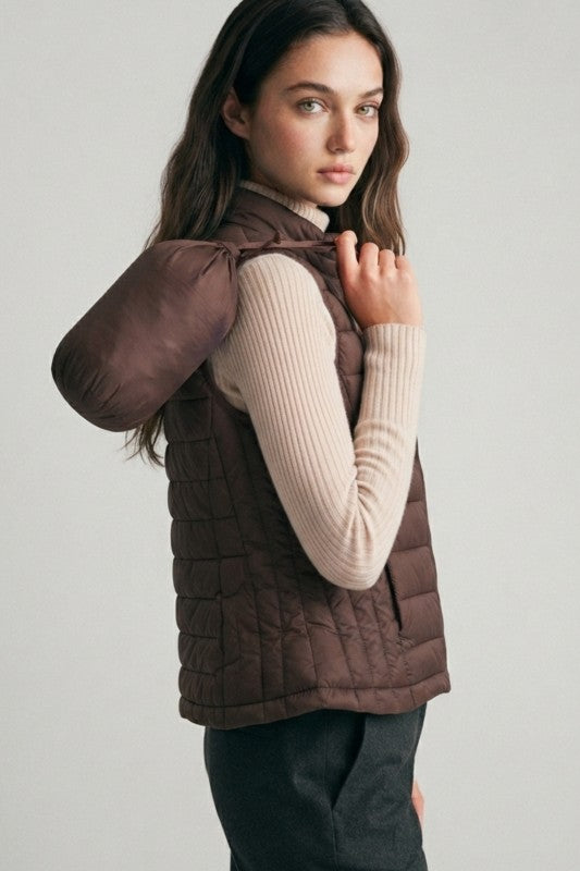 Chaleco Puffer Acolchado Sin Mangas BROWN