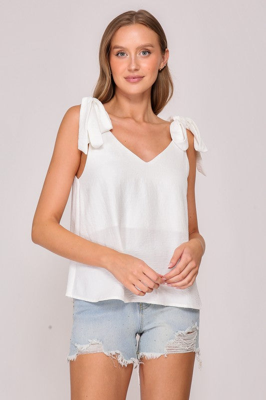 Blusa Fluida con Tirantes de Lazo - Blanco