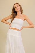 Top Strapless Fruncido Elástico - Blanco