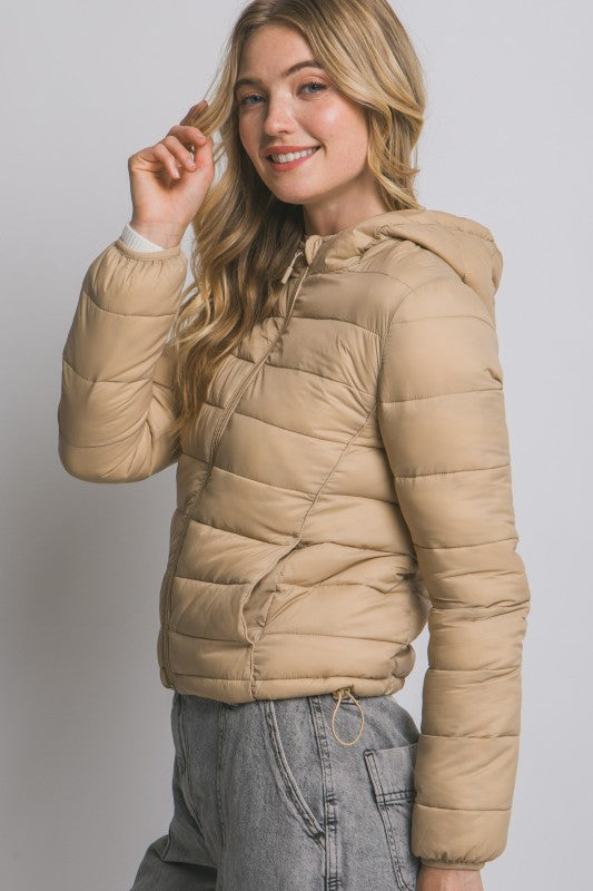 Chaqueta Puffer Acolchada con Capucha KHAKI