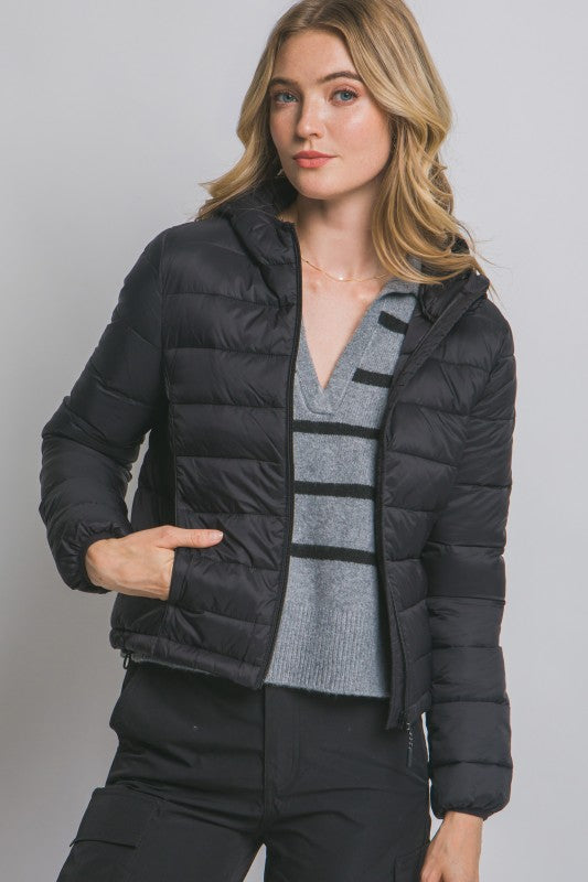 Chaqueta Puffer Acolchada con Capucha BLACK