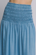Falda Midi con Cintura Fruncida - Azul