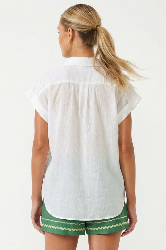 Blusa Estilo Camisera Sin Cierre Completo - Blanco Puro