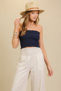 Top Strapless Fruncido Elástico - Azul Marino