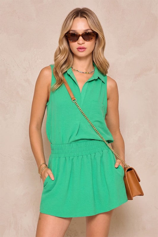 Blusa Sin Mangas con Cuello Camisero - Verde