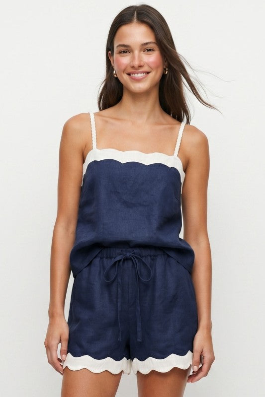 Blusa Fluida con Tirantes Trenzados y Acabado Ondulado