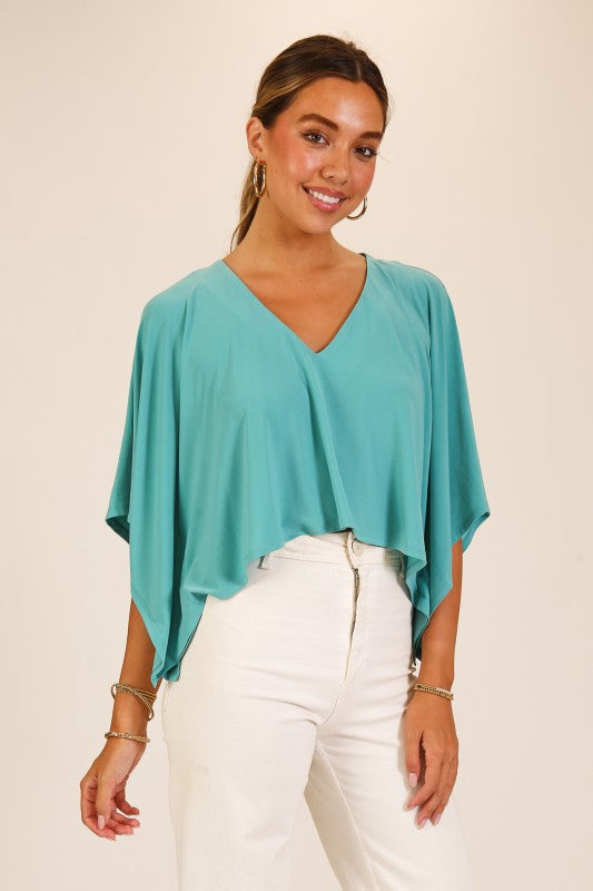 Blusa Fluida con Mangas Amplias - Turquesa