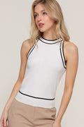 Top Tejido Ivory con Ribetes a Contraste