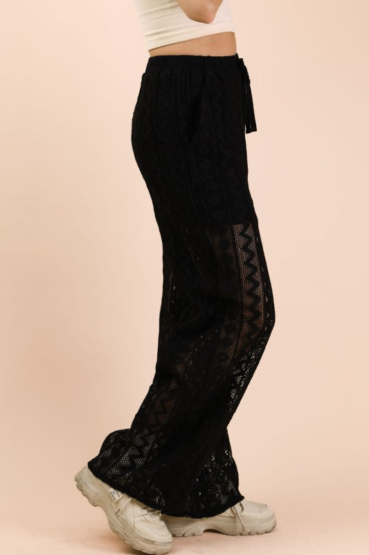 Pantalón Wide Leg Nocturno Crochet Black