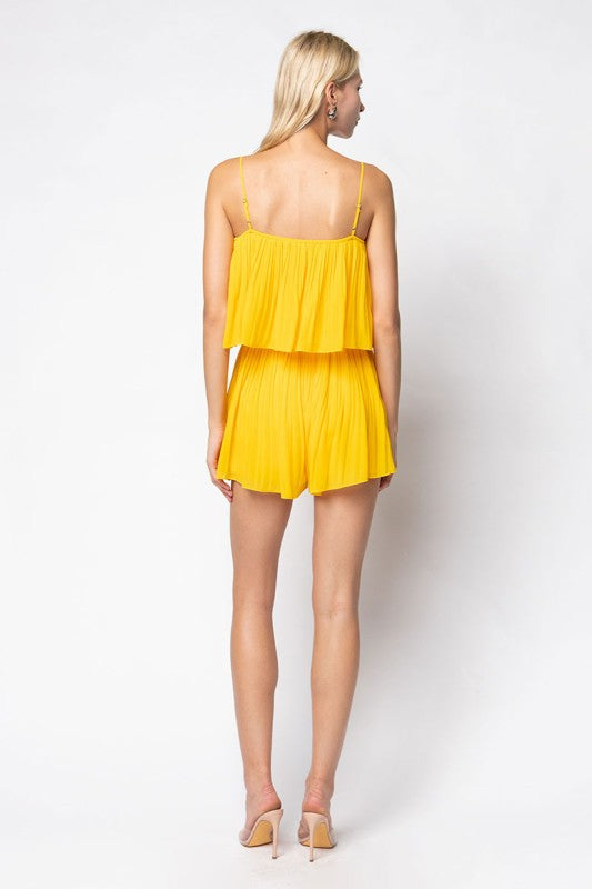Enterizo Corto Plisado con Tirantes - Amarillo