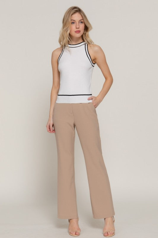 Top Tejido Ivory con Ribetes a Contraste