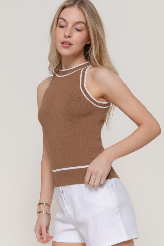 Top Tejido Halter con Detalle de Contraste