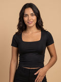 Top Crop de Manga Corta Black