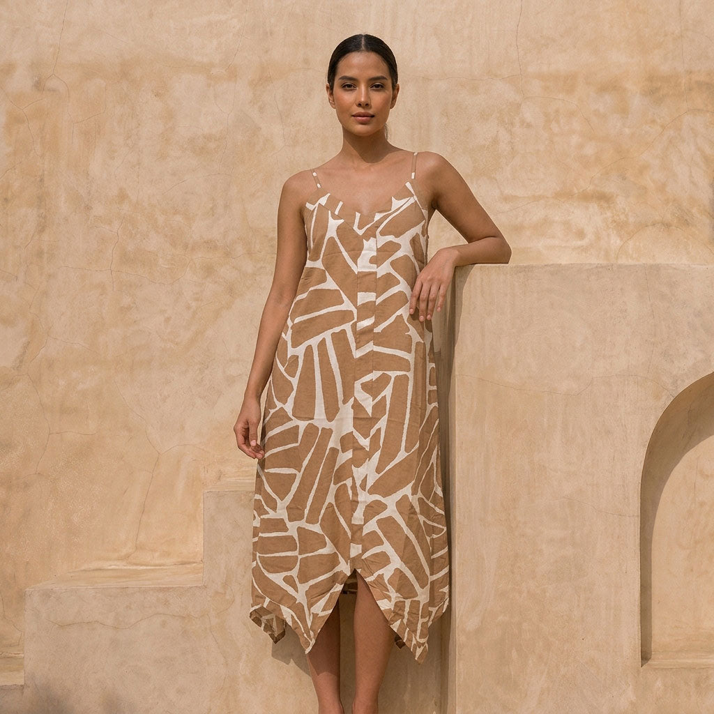 Vestido Steffi Estampado - Diseño Abstract Beige