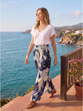 Pantalón Hanna - Hojas Azul Oscuro y Blanco