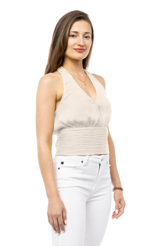 Blusa Halter con Cuerpo Fruncido - Arena